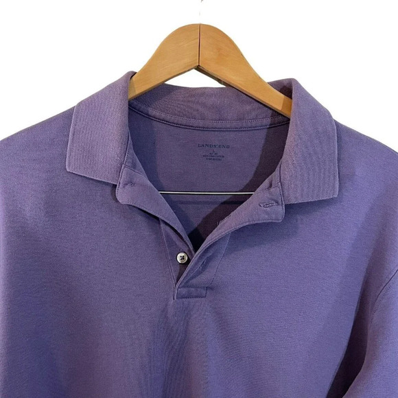 Lands End Light Purple Long Sleeve Polo Shirt Large Knit 100% Pima Cotton Golf - Picture 3 of 6
